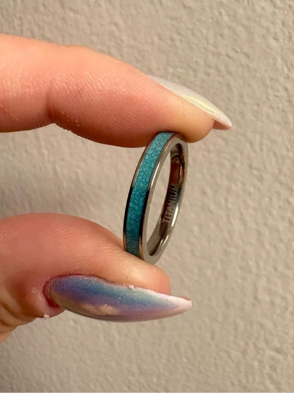 Natural Turquoise Inlay Ring - Size 7.5